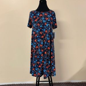 New Small Lularoe Carly Dress Stars Red Blue Black